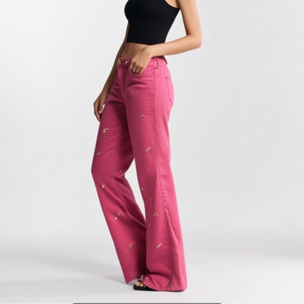 J.Crew Womens Pink Corduroy Shoe Print Flare Pants Size 10T